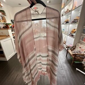 Boho Lightweight Kimono Shawl Wrap Pink Stripe Fringe: - Brand Unknown